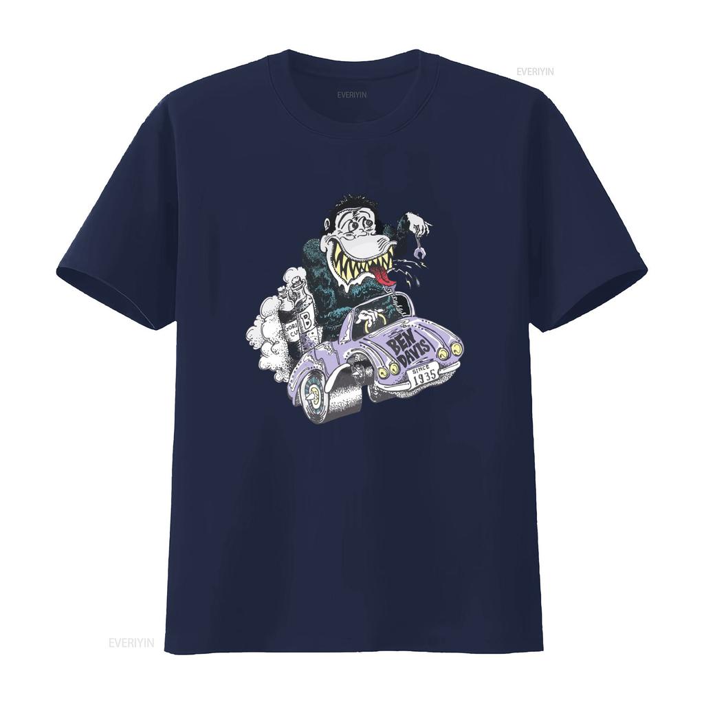 Ben Davis T shirt Mens Classic Car Gorilla Print Cotton White Small vintage Washed Stretched Comfortable Casual