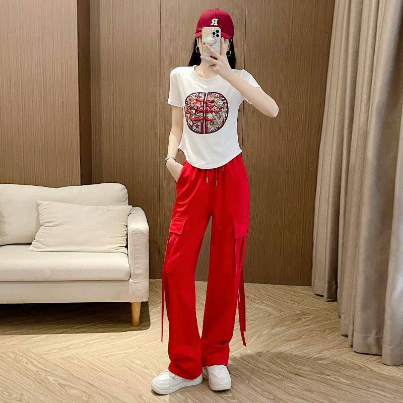 Chinese Style Casual Sports Suit Women's Summer T-shirt Overalls Suit