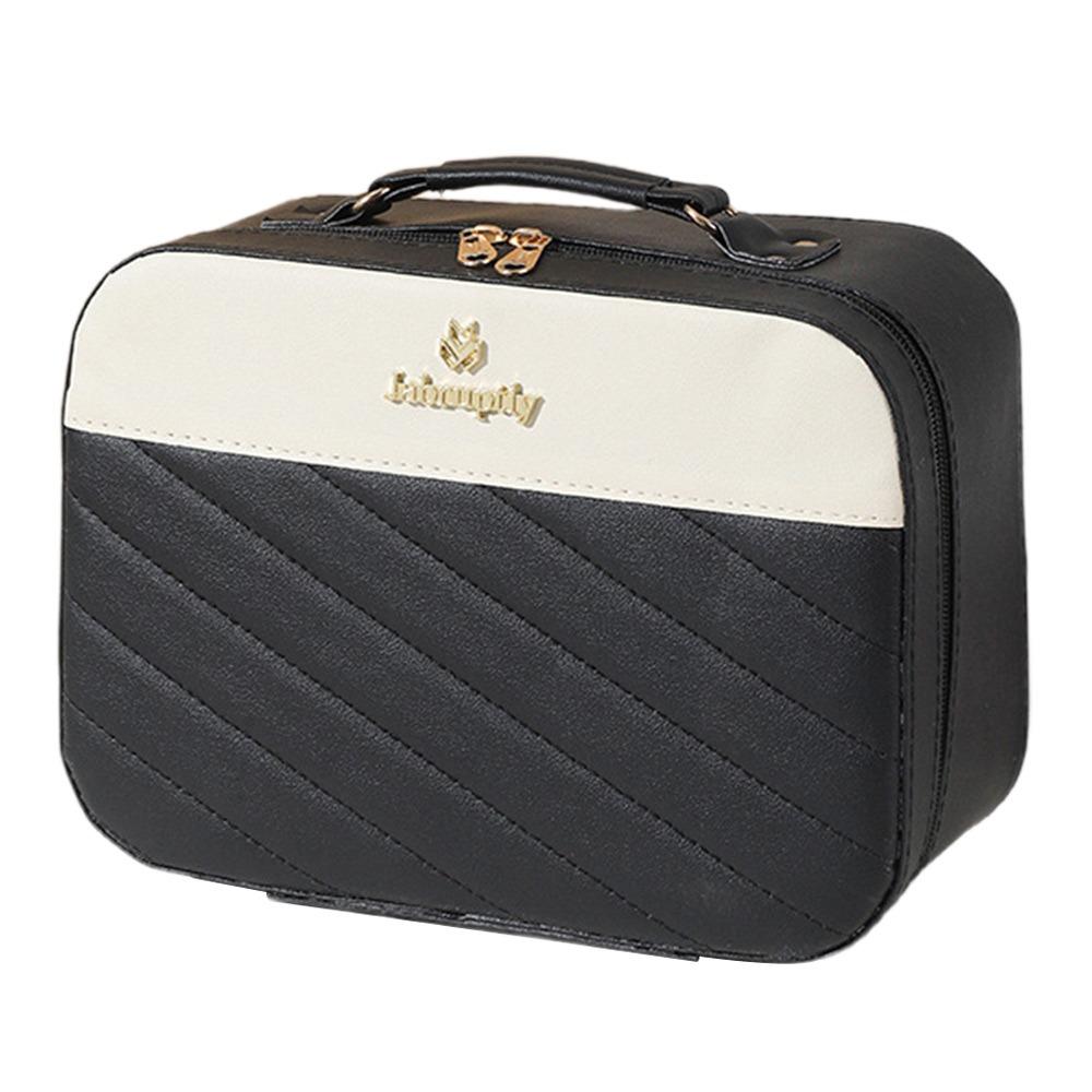 Large Capacity Handheld Makeup Box Waterproof with LED Mirror Cosmetic Storage Bag Leather Bathing Cosmetic Bag Bathroom Storage чёрный