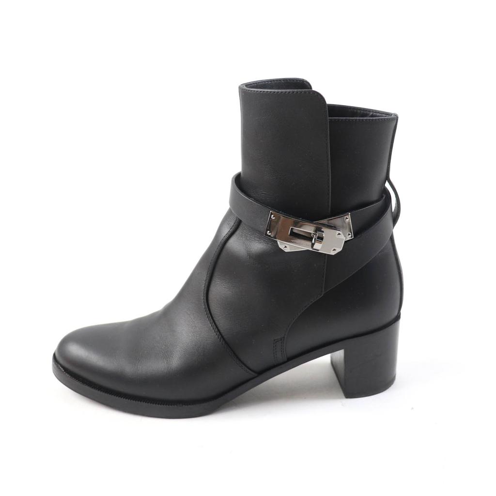 Great HERMES Short Boots Saint Germain Kelly Buckle Black Leather Women 36 Used