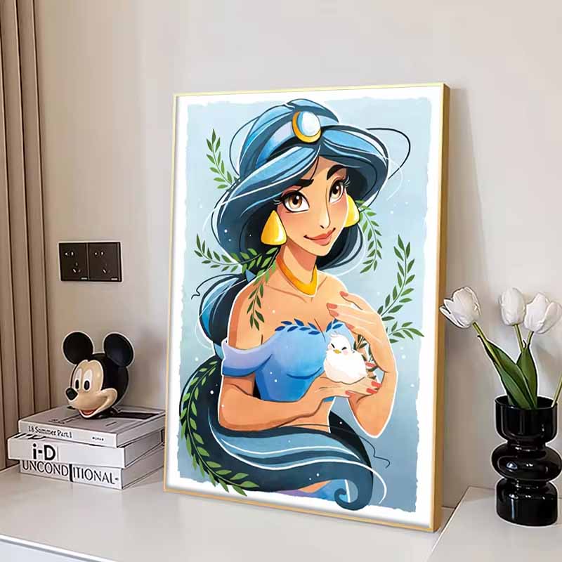 Disney Diamond Painting Jasmine Princess Fresh and Healing Illustration Mosaic Art DIY Cross Stitch Embroidery Set with Full Diamonds Home Decor Gift