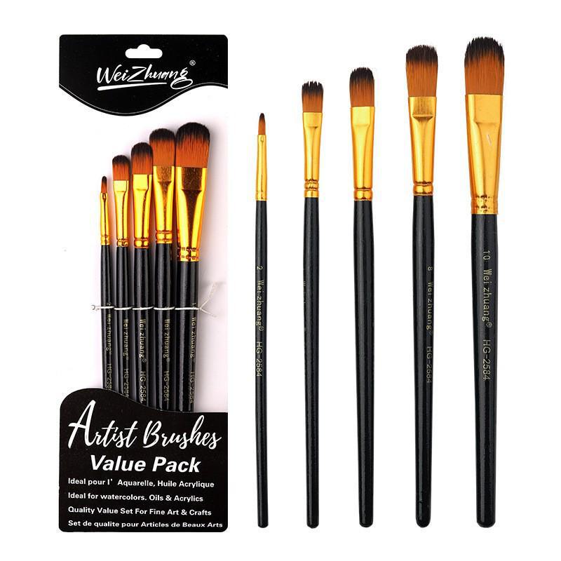 Perleťové bílé nylonové štětce na vlasy s olejem a akvarelem – sada 6 ks