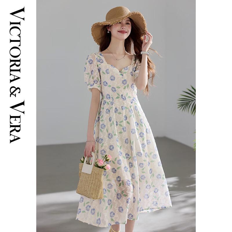 VICTORIA&VERA French Floral Square Neck Puff Sleeve Midi Dress XL