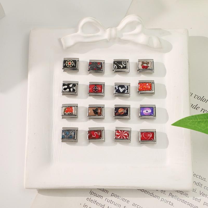 Fashion Personalized DIY Red Black Color Italian Charm Bracelet Red Cherry Guitar Heart Bead 9mm Bracelet Stainless Steel Jewelr
