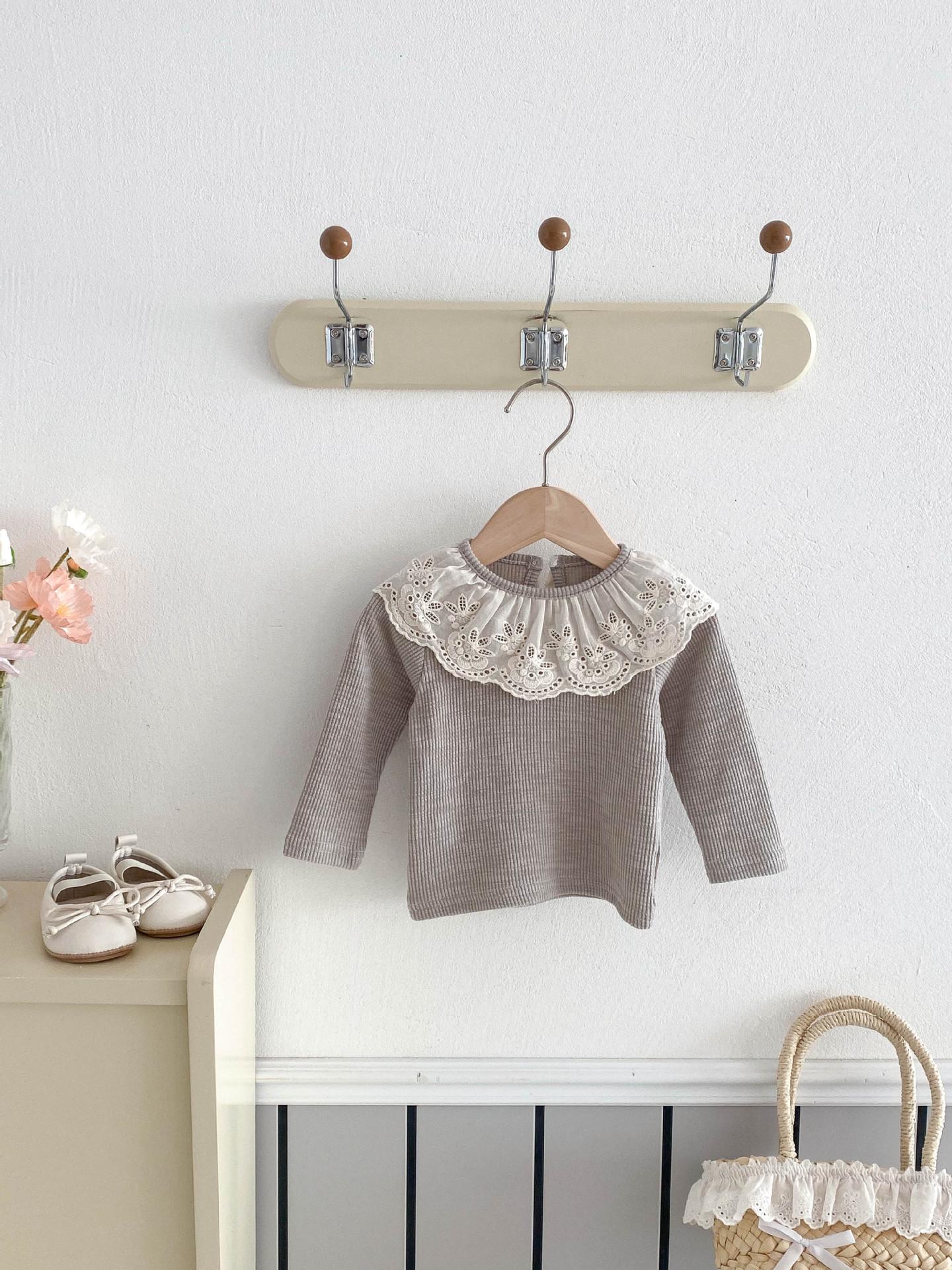 

Girls Lace Trim Collar Long Sleeve Top - Stylish Casual Baby T-shirt for Spring & Autumn 73 cm хакі