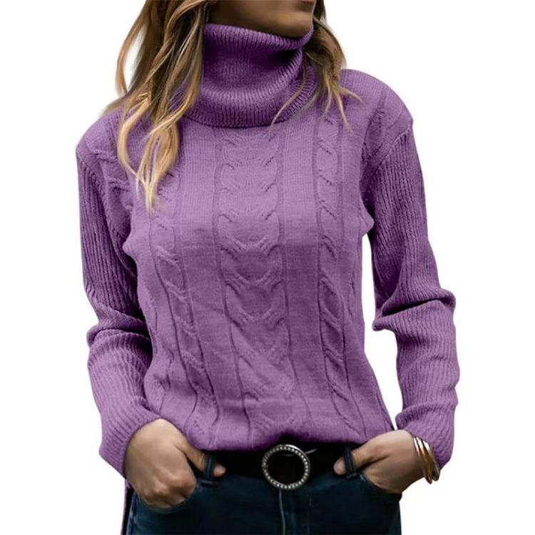 Maglione da Donna a Collo Alto Colore Unico Retro Manica Lunga Autunno Inverno Casual