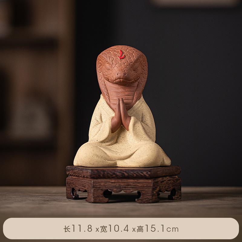 Zen Fortune Ceramic Tea Pet Zodiac Snake Statue Ornaments Animal Tea Figurine Wealth Sculpture Crafts Home Desktop Decoration