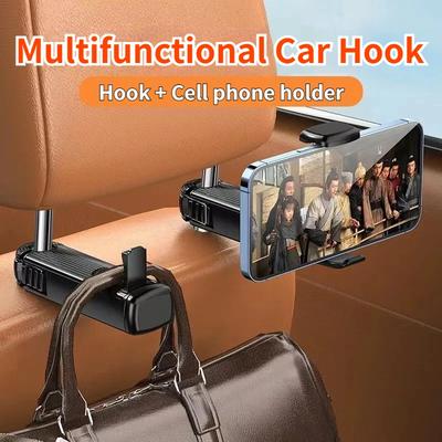 2 In 1 Car Seat Hook Cell Phone Holder, Universal Purse Bag Handbag Hanger Organizer, Seatback Headrest Clip Auto Accessories