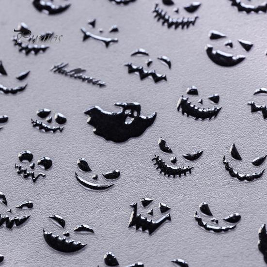 Easy Application Nail Wraps Halloween 3D Embossed Stickers, Skeleton Hand Pumpkin Spider Bat Fingertip Art Decals, Gothic Manicure Decoration