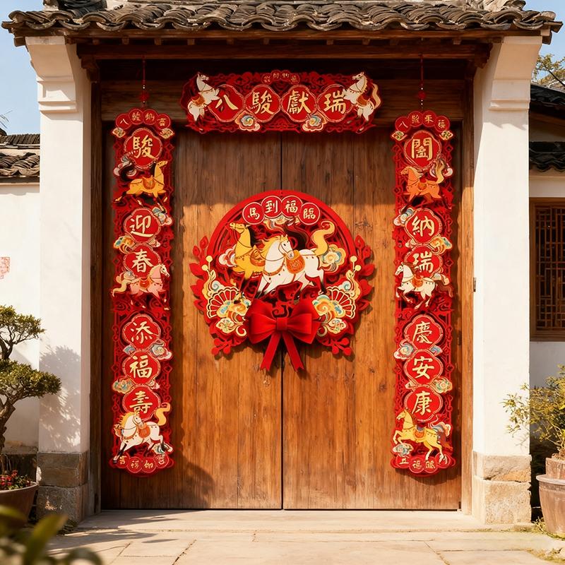 Spring Festival Couplets Chinese New Year Decoraitons Door Window Couplets Stickers Horse Year Home Decoraitons