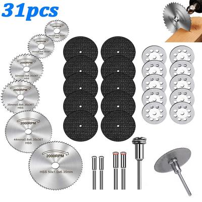 31Pcs Cutting Discs HSS Circular Saw Mini Drill Rotary Tool Multi-Size Blades for Cutting Metal, Wood, Stone, PVC