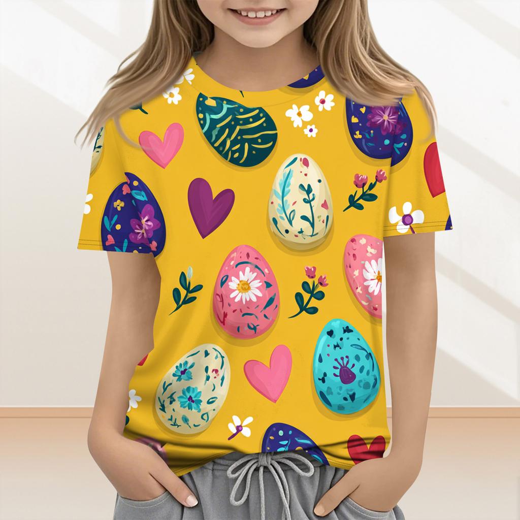 Roupas Casuais e da Moda de Páscoa para Crianças, Apresentando Coelhinhos, Ovos de Páscoa e Tops e Camisetas Estampados de Manga Curta.