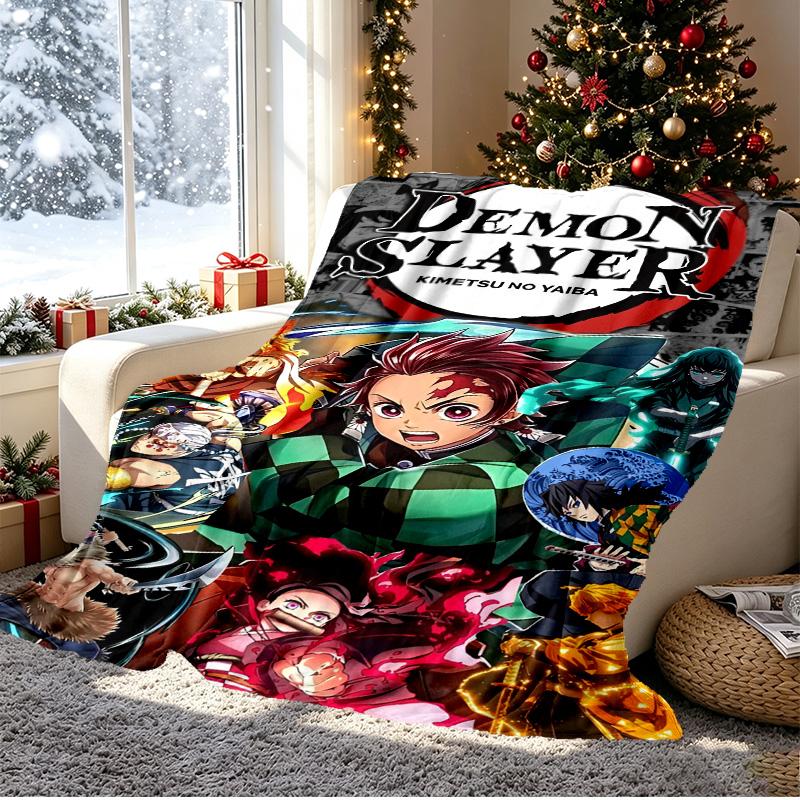 Demon Slayer Pattern Blanket for Home Decoration, Bed, Sofa, Car Travel, Camping, Suitable for All Seasons, Birthday Christmas Gift
