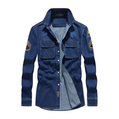 Spring and Autumn Men's Cowboy Workwear Long Sleeved Shirt Casual Shirt Coat