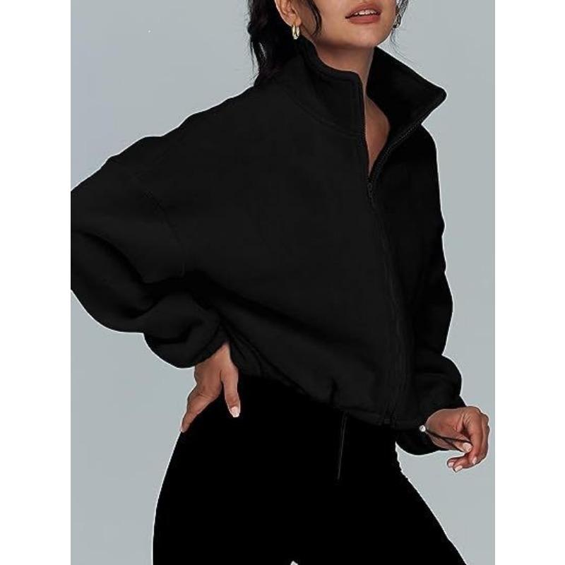 Women S Fleece Zip Up Stand Collar Long Sleeve Casual Jacket