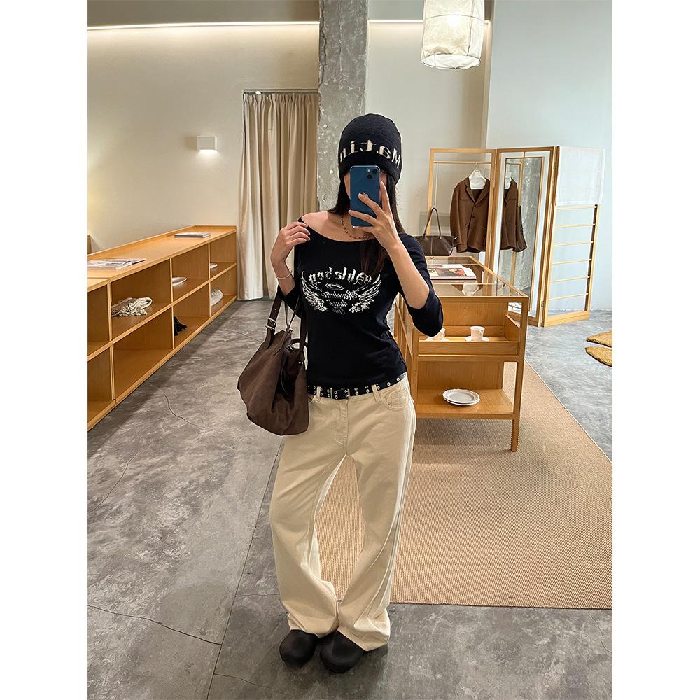 American wide-leg jeans women's autumn new low-rise loose and thin straight pants