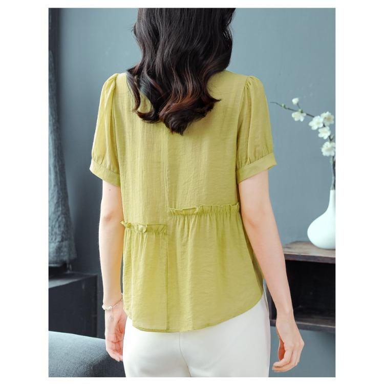 Sommer-Rundhalsshirt für Damen, kurzärmeliges Shirt aus Eisseide, lockeres Mama-T-Shirt für Damen, kurzärmeliges Shirt