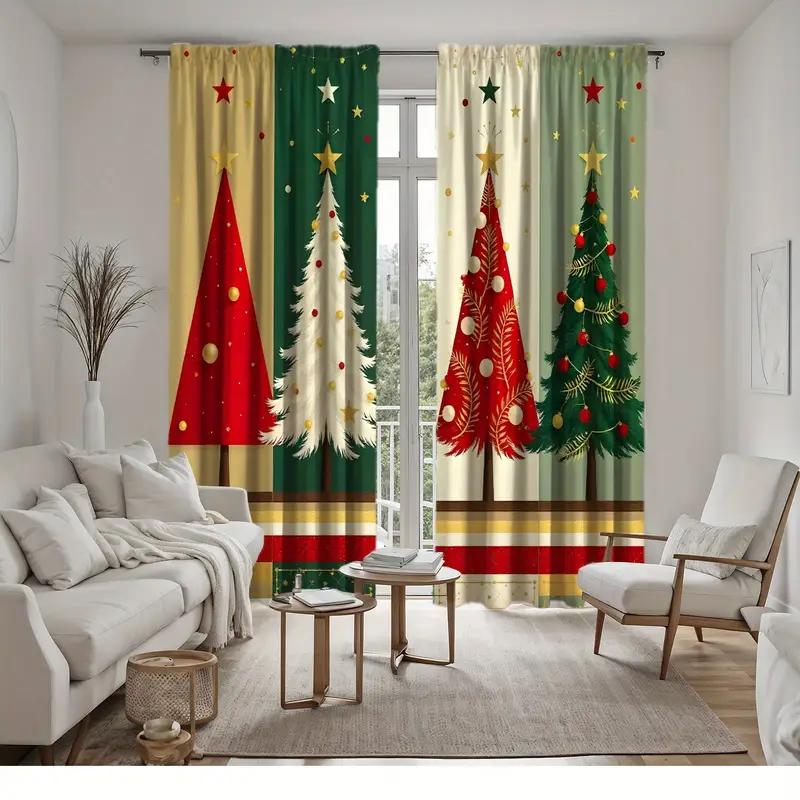 

2pcs Colorful Christmas Tree Pattern Curtains Vibrant Design Light - Filtering Polyester Curtains for Christmas Home Windows 100*130 HOOK 1pcs