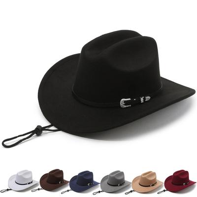 Vintage Western Cowboy Hat For Women Men's Gentleman Lady Jazz Cowgirl With Leather Wide Brim Cloche Church Sombrero Hombre Caps