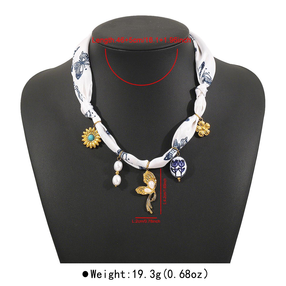 Silk Scarf Choker Necklace for Women Shell Starfish Pearl Pendant Boho Beach Adjustable Summer Fashion Jewelry