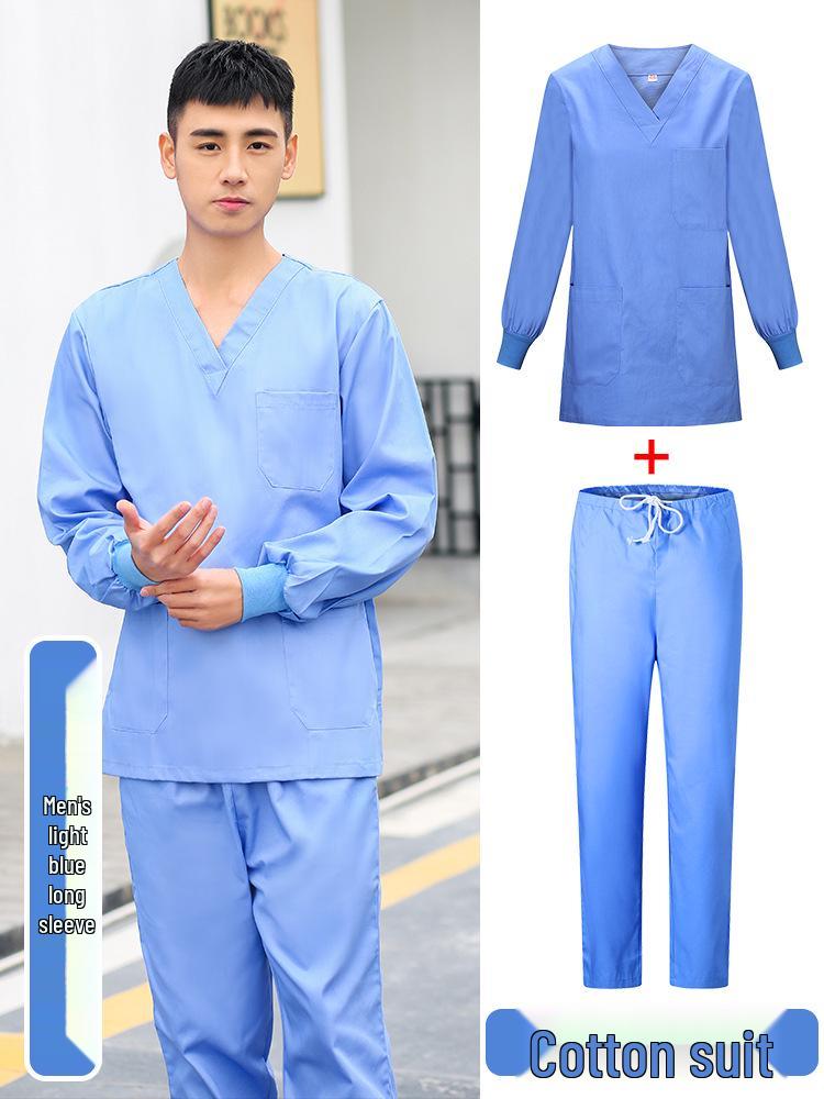 Unisex Short-Sleeve Surgical Gown and Long-Sleeve Workwear Scrub Set - Polyester/Cotton Blend