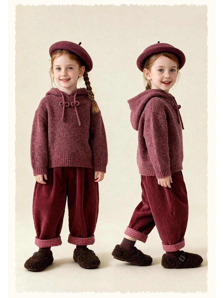 Pulover cu glugă de iarnă pentru fete 2025, culoare solidă - Cardigan tricotat din amestec de bumbac și lână