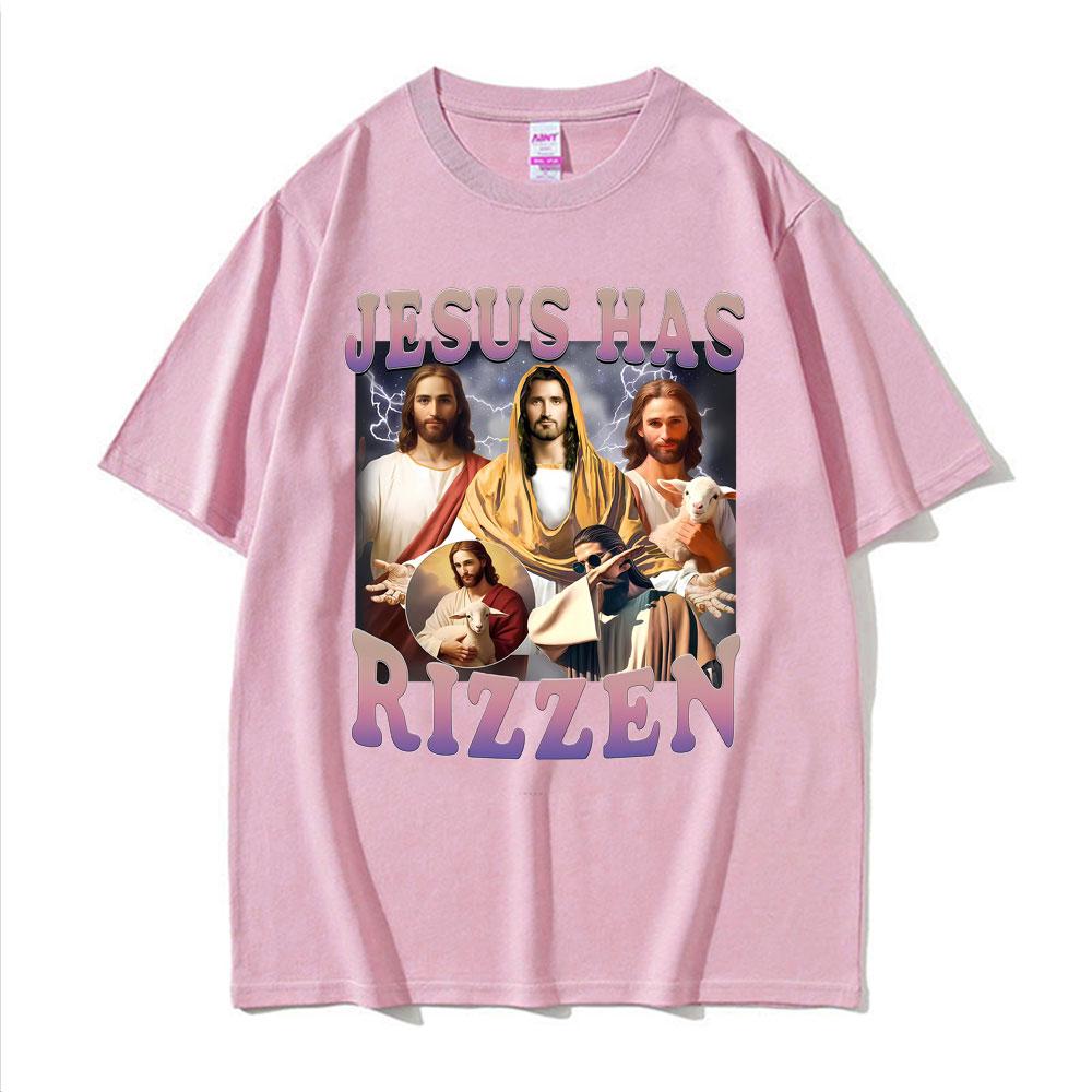 Jesus Has Rizzen Funny T Shirt Men Women Clothing Vintage Trending Oversized Tee Shirt High Quality Cotton Short Sleeve Tshirts