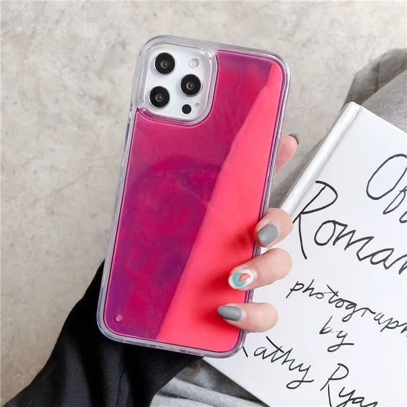 Neon Luminous Sand Liquid Phone Case for iPhone 16 Pro Max, Glow In Dark Gradient Fluorescent Cover