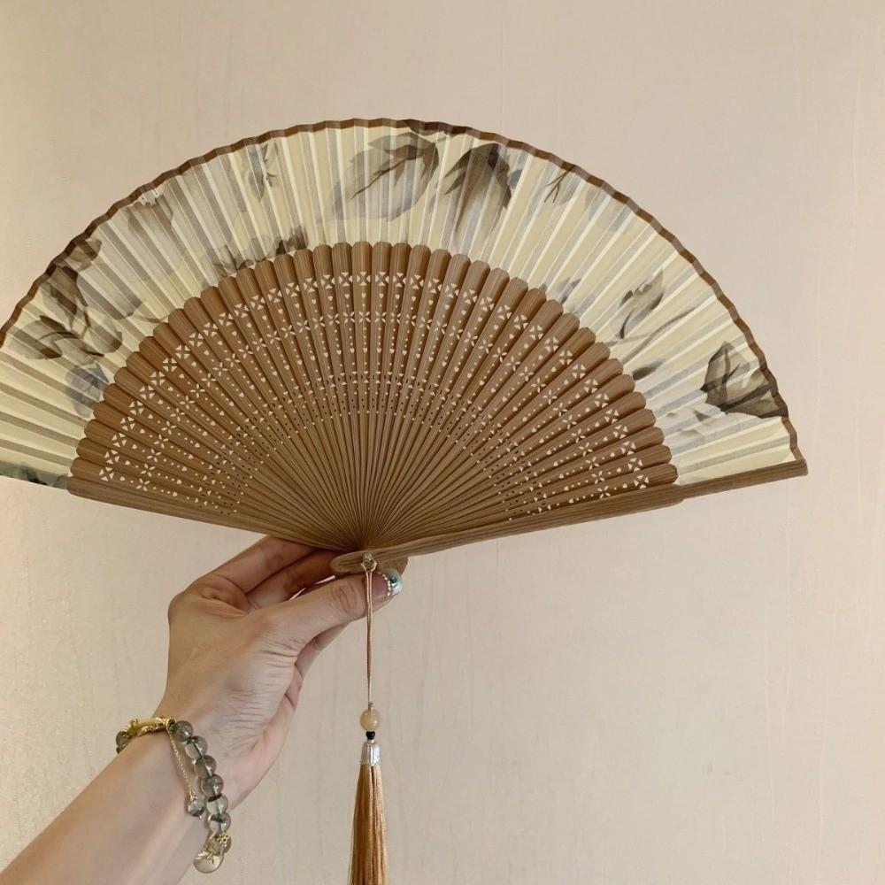 Elegent Antique Folding Hand Fan with Tassel Hollowed-out Chinese Style Fan Portable Dance Fan Photography Prop