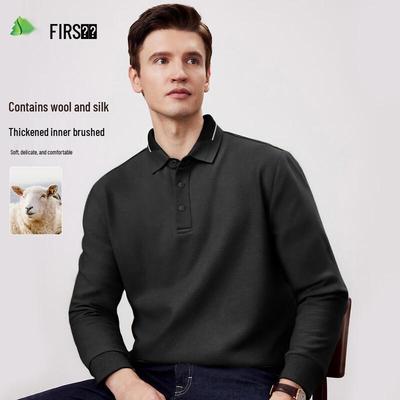 FIRS Men's Wool & Silk Blend Thickened Brushed Long Sleeve Polo Shirt