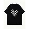Weißes T-Shirt Mit Schachbrett-Herz-Print Für Freizeitkleidung