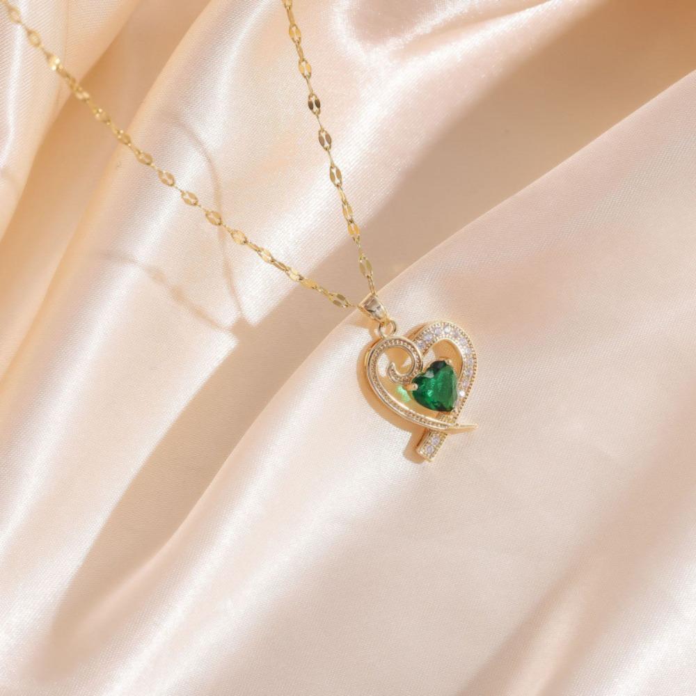 Sparkling Heart Zirconia Necklace, Golden Plated Chain, Bridal Jewelry for Wedding & Party