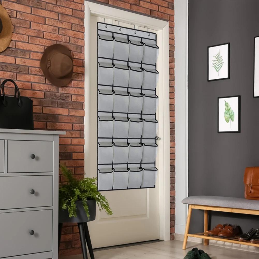 24 Pockets Wall-mounted Sundries Shoe Organiser Fabric Closet Bag Storage Rack Mesh Pocket Clear Hanging Over The Door Cloth Box