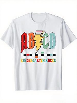 Kindergarten Rocks Pencil Lightning Teachers Rock Mens ABCD TShirt for Kids Soft Fabric Breathable Comfortable Short Sleeve