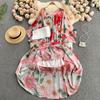 Summer Flower Series Elegant Print Fairy New Seaside Holiday Bell Sleeve Flowy Chiffon Dress