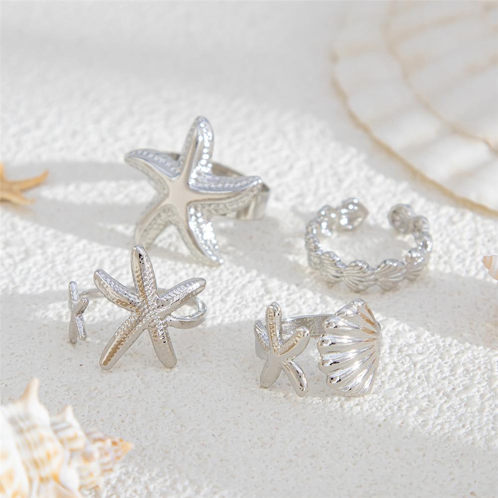 Starfish Scallop Rings for Women Geometric Design Beach Jewelry Accessories  for Women
