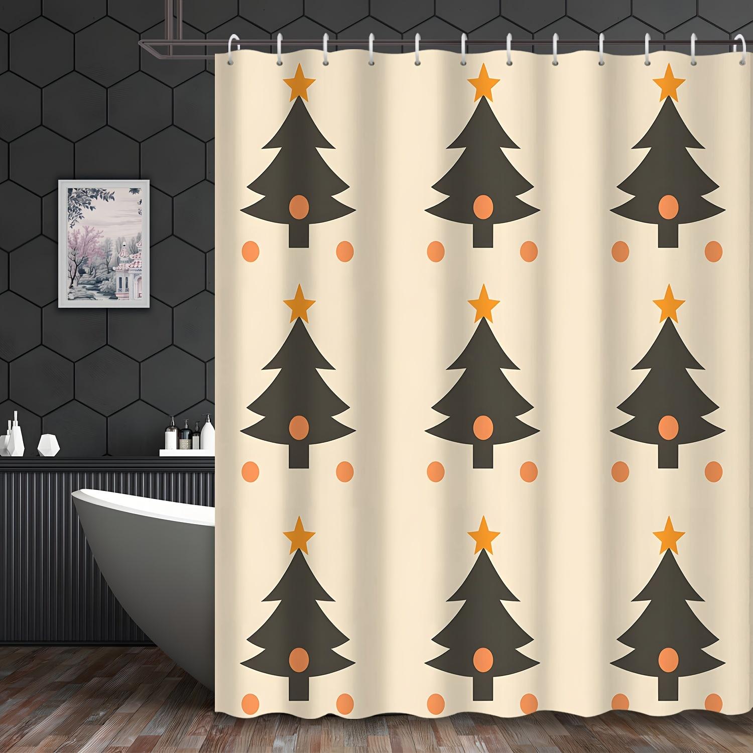 

Christmas Tree Curtain - Water-Resistant, 12 Hooks, Machine Washable, Cartoon Theme, All-Season Bath Decor W90XH180cm