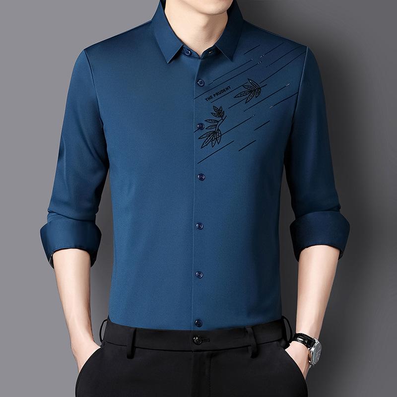 

Autumn Winter Men s Non-ironing Seamless Shirt Long Sleeve T-shirt Stretch Shirt XXXXL