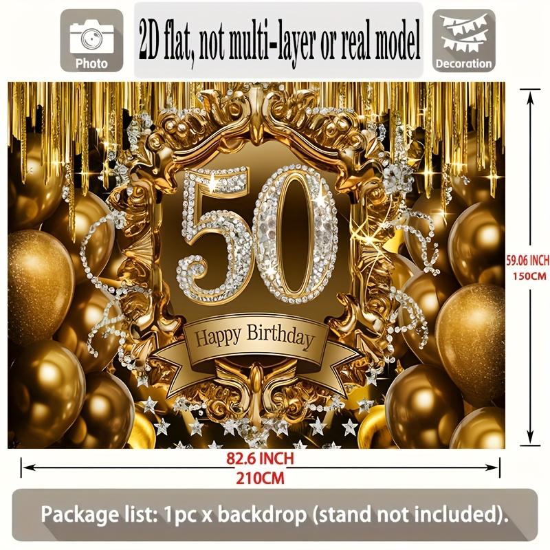 Black Golden 50th Birthday Banner, Luxurious Backdrop Wall Decor for Party