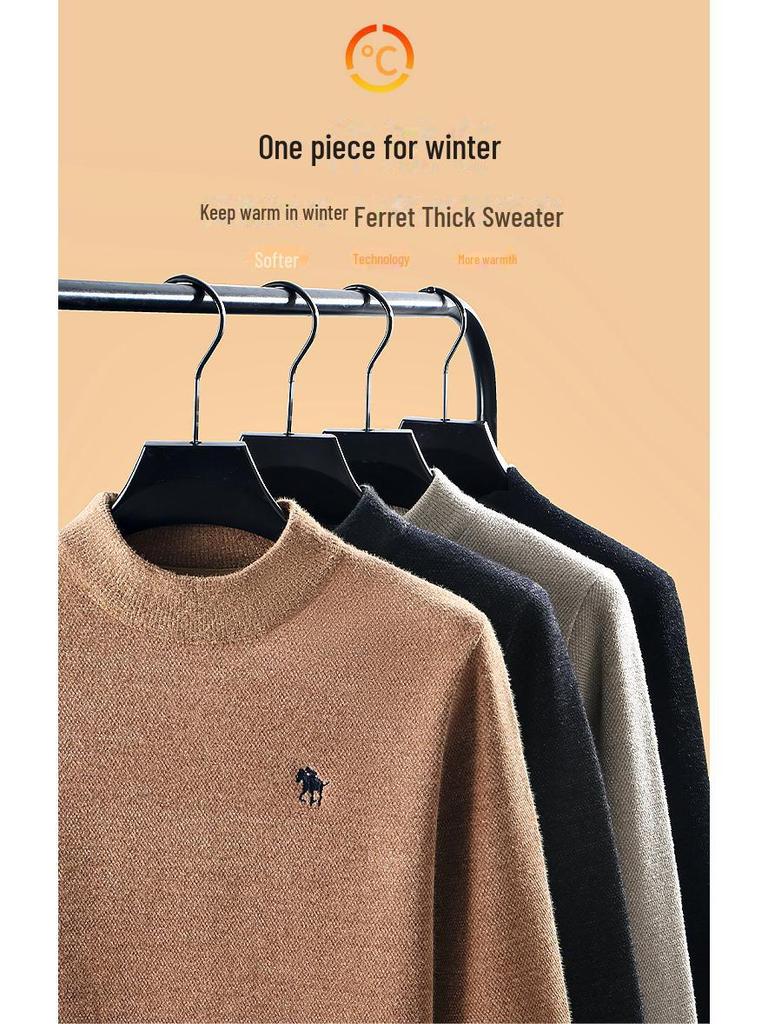 Men's Chenille Embroidered Thick Plush Half-Turtleneck Fleece Sweater