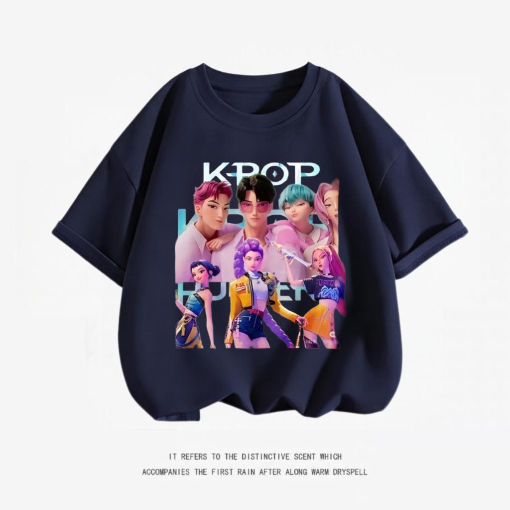 KPop Demon Hunter Costume Short-sleeved TShirt Loose Casual Clothing Tees Girls Child Round Neck