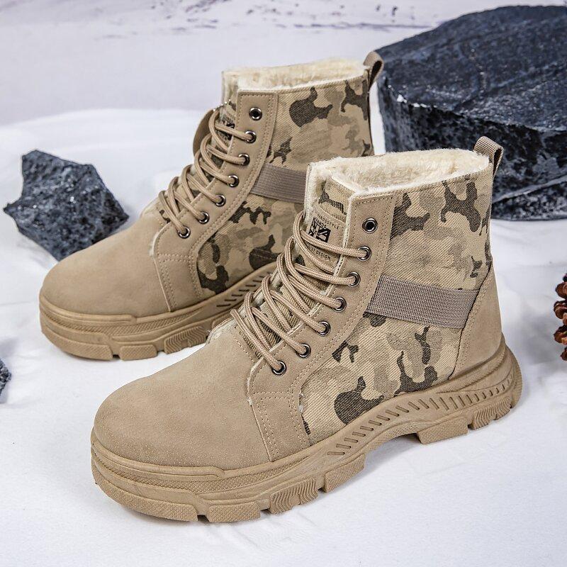 Single cotton Martin boots high-top men's shoes non-slip thick-soled outdoor rhubarb boots camouflage shoes