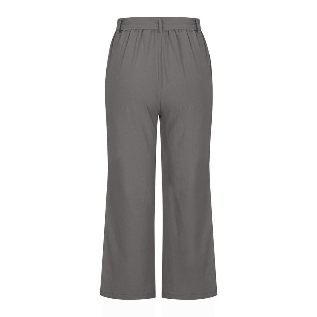 Loose Linen Pants For Women Casual Summer Elastic Tie Waist Pants Wide Leg Cropped Trousers With Pockets