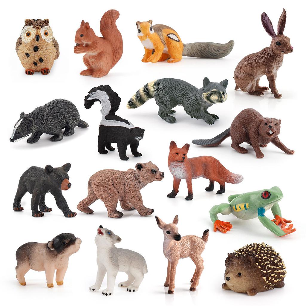 Simulation 16Pcs Forest Animal Model Squirrel Chipmunk Hedgehog White-Tailed Deer Cake Decoration Static Ornament