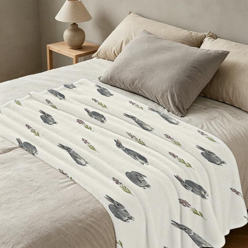 Flannel Throw Blanket | Non-Shedding Rabbit Series Cute Minimalist, Soft Cozy for Home, Couch Napping, Binge-Watching, Christmas & Halloween