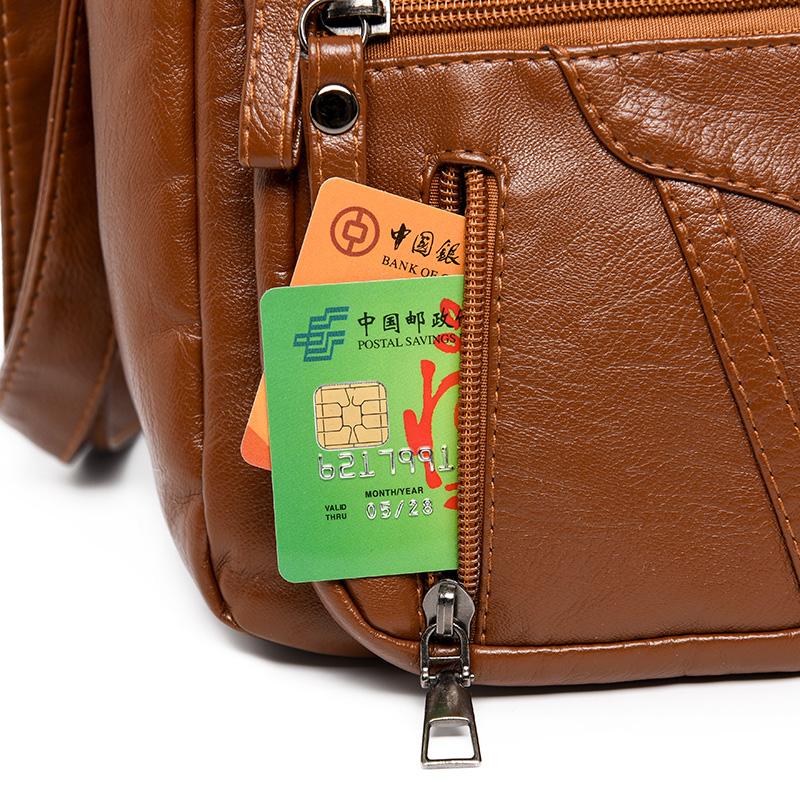 Dámská kabelka středního věku z měkké kůže, velkokapacitní vícevrstvá crossbody taška