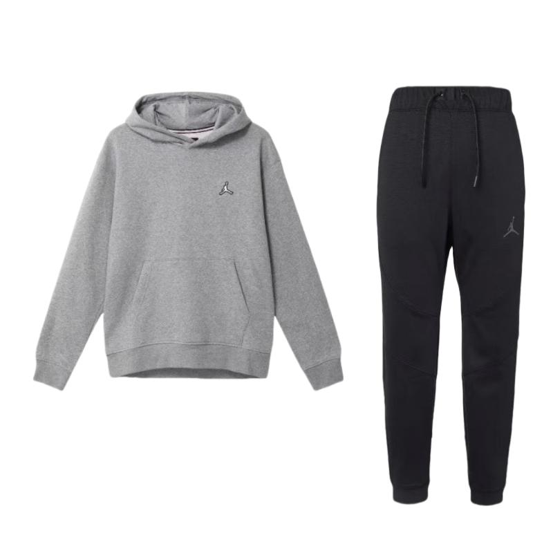 

Jordan Однотонный толстовка с капюшоном и штаны с завязками, повседневный спортивный комплект для мужчин DQ7322-010+DQ7467-091 L