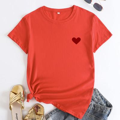 Summer Simple Tops Comfortable Pure Cotton Heart Printed Tees Loose Round Neck Short Sleeved Women's T-Shirts
