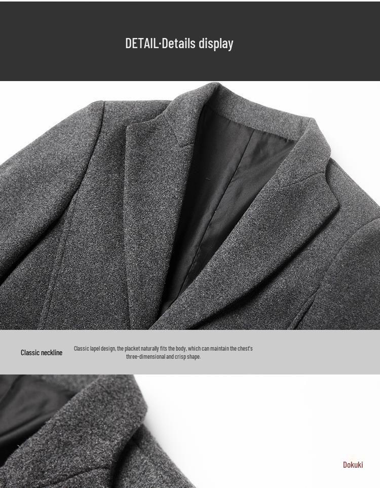 Men's Slim Woolen Windbreaker Jacket - Autumn/Winter 2022, Medium/Long Coat