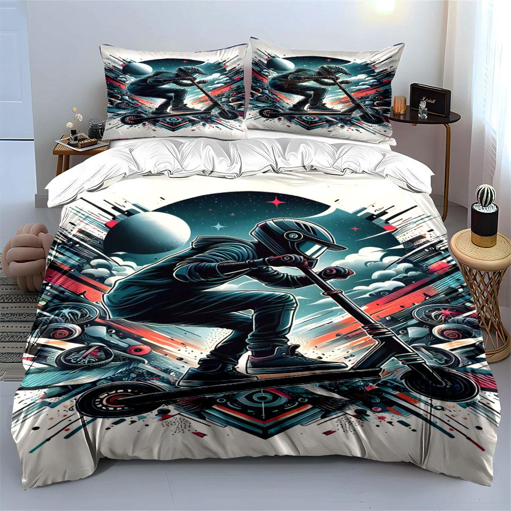 Futuristic scooter rider design. Bedding sets Duvet cover sets Duvet covers Pillowcases(1*Duvet Cover 2*Pillowcases without duvet insert)